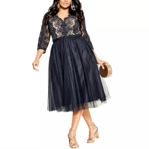 City Chic Dresses & Skirts - City Chic Women' Black Rare Beauty  Lace Bodice Long Sleeve Dress Size M/18